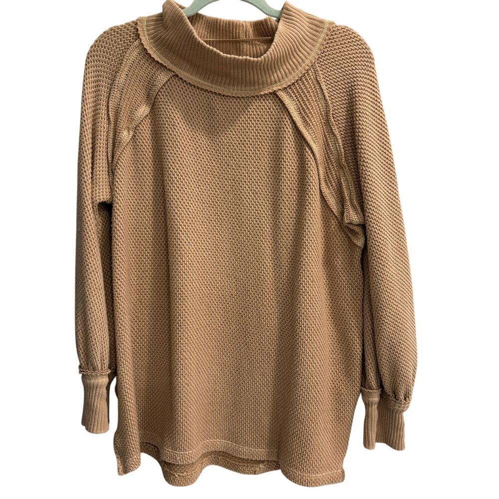 We the Free Size Small She's A Keeper Tan Mock Neck Sweater